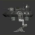Detailed Military Mechanical Structure With Turret Wheels Ladder And Mechanical Legs