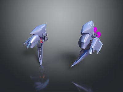 Twin Sci-Fi Weapons 3D Model Featuring Futuristic Design Metallic Finish And Purple Accents 3d model