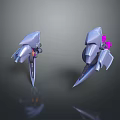 Twin Sci-Fi Weapons 3D Model Featuring Futuristic Design Metallic Finish And Purple Accents