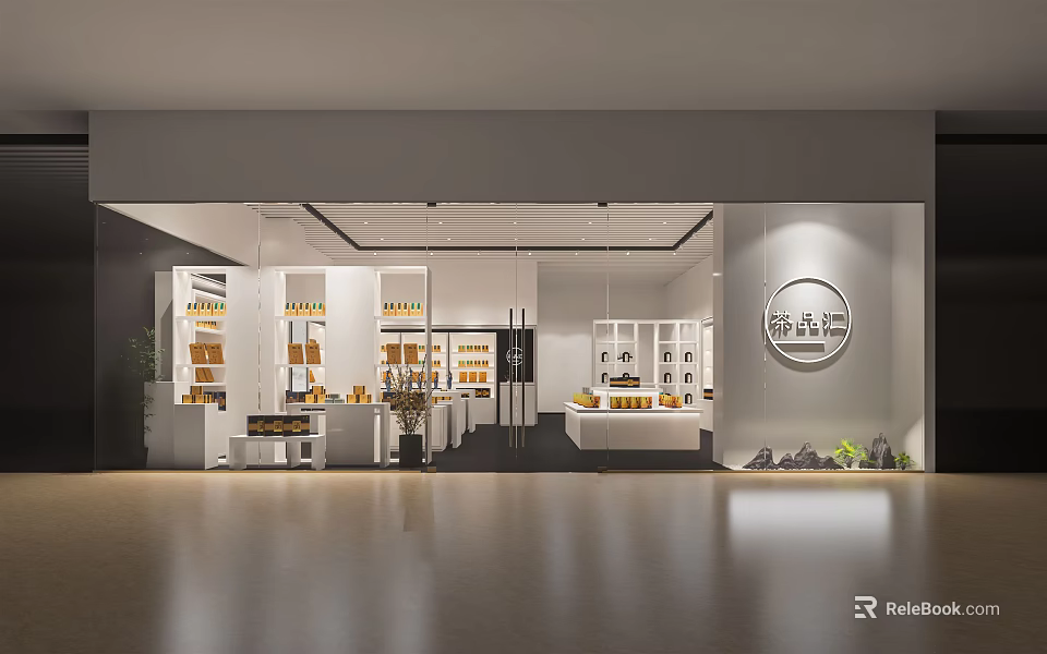 Modern Mall Store Interior With Neat Display Shelves And Arranged Products 3d model 