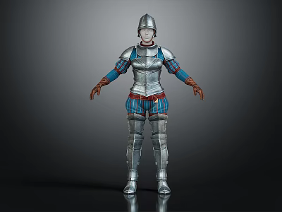 Medieval Knight Full Body Metal Armor With Blue Red Decorative Accents Design 3d model