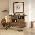 Modern Wooden Storage Sideboard With Drawers Shelves And Decorative Items In Living Room