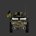 Armored Military Off Road Vehicle With Camouflage Paint And Blue Yellow Flag