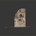 Ancient Stone Ruined Building Structure With Broken Walls And Window On Square Base 3d model