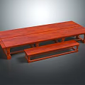 Long Red Solid Wood Table and Bench Set with Traditional Design
