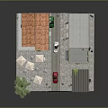 Miniature Model Scene With Colorful Multi Story Buildings Red Car Outdoor Tables And Tree