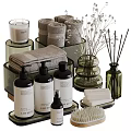Daily Washing Essentials With Soft Towels Soap Bars Liquid Soap Bottles And Reed Diffusers 3d model
