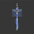 Fantasy Glowing Sword With Blue Light Decorative Wing Like Elements And Intricate Top Structure 3d model