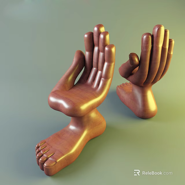 Artistic Wooden Single Chair Featuring Hand And Foot Shaped Sculptural Design 3d model 