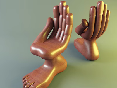 Artistic Wooden Single Chair Featuring Hand And Foot Shaped Sculptural Design 3d model