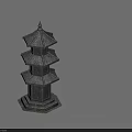 Three Pagoda Style Outdoor Lights With Multi Tiered Structure And Textured Design