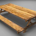 Rustic Natural Wooden Picnic Table With Attached Benches For Outdoor Use