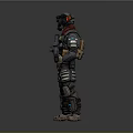 Sci Fi Armored Warrior Character In Combat Gear With Rifle And Helmet