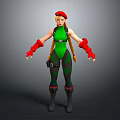 Blonde Pigtailed Female Character In Green Bodysuit With Red Beret Gloves And Boots
