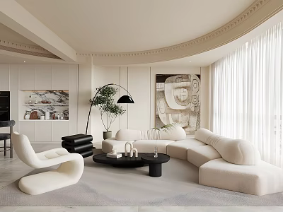 Modern Living Dining Room Interior With White Sofa Black Coffee Table And Wall Art 3d model