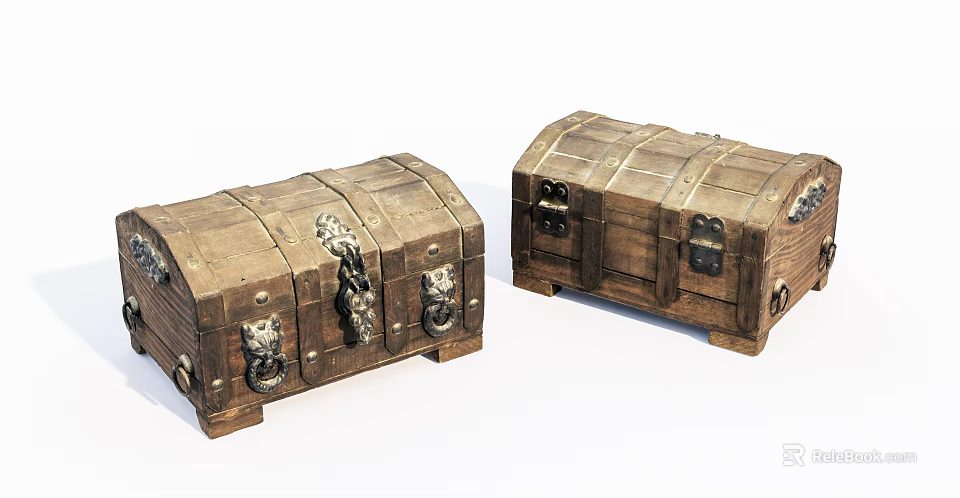 Vintage Wooden Storage Chests With Metal Locks And Decorative Handles 3d model 