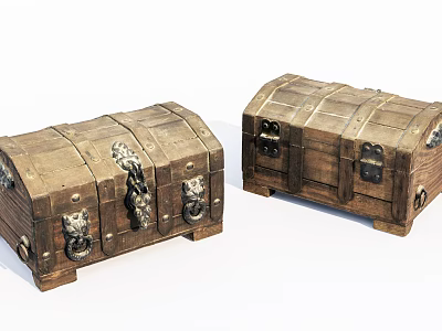 Vintage Wooden Storage Chests With Metal Locks And Decorative Handles 3d model