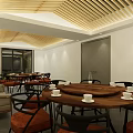 Modern Clubhouse Reception Area With Wooden Ceiling Marble Counter Display Shelves And Glass Door