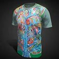 Artistic T Shirt With Colorful Tree Pattern And Vibrant Graphic Design