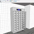 Modern Cafeteria Smart Storage Lockers With Silver Metal Compartments Digital Display And White Tiled Walls