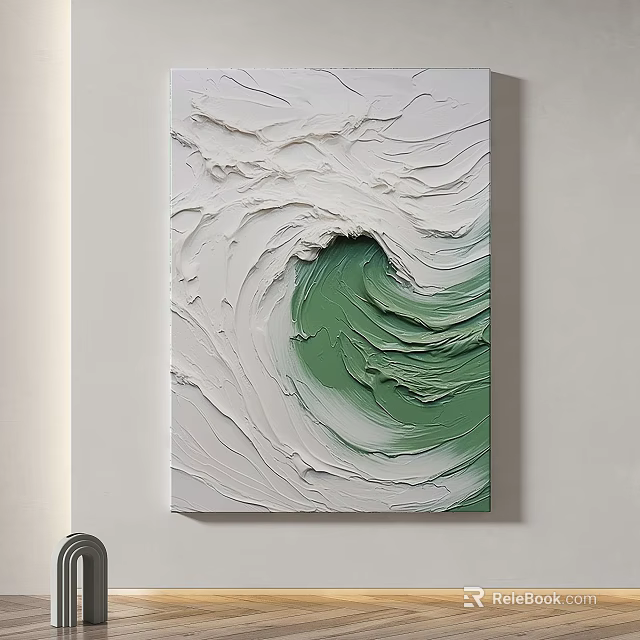 Modern Abstract Painting With Green And White Textured Brushstrokes And Thick Paint 3d model 