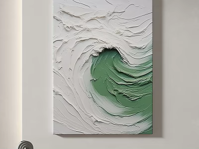 Modern Abstract Painting With Green And White Textured Brushstrokes And Thick Paint 3d model