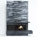 Modern Fireplace Design With Gray Stone Tile Wall And Burning Fire 3d model
