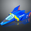 Blue Falcon Seven Spacecraft Model Featuring Red White Striped Wings 3d model