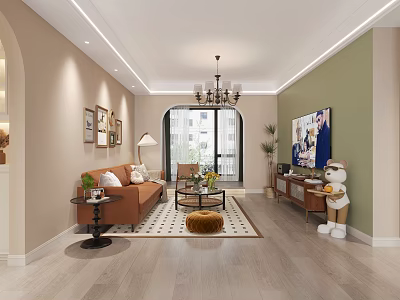 Warm Modern Living And Dining Room With Cozy Sofa And Soft Neutral Color Design 3d model
