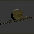 Green Hay Bale With Scattered Dry Grass Pieces On Black Background