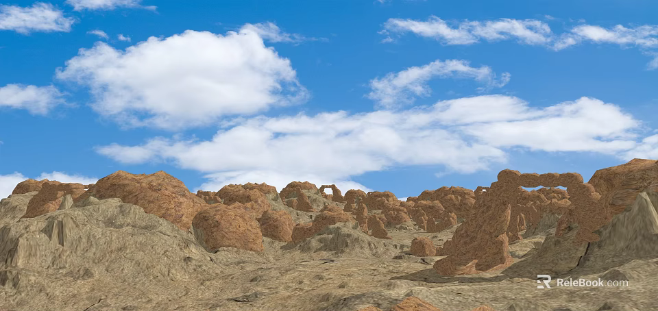Breathtaking Red Rock Landscape With Blue Sky White Clouds And Natural Rock Formations 3d model 