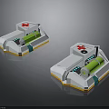 Medical Emergency Structure Featuring Red Cross Green Cylinder And White Base