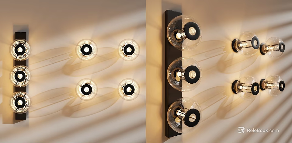 Modern Wall Lamps With Transparent Glass Shades Black Frames And Illuminated Light Shadow Design 3d model 
