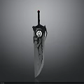 Ornate Decorative Sword With Black Hilt Red Tip And Eye Symbol Design