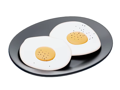 Two Fresh Fried Eggs Seasoned with Black Pepper Served on Black Plate 3d model