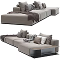 Light Gray Sectional Sofa With Throw Pillows Blanket And Attached Table 3d model