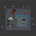 Cartoon Scene Featuring Cute Diner Building With Neon Sign Blue Red Roof And Stone Platform