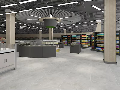 Modern Supermarket Interior With Spacious Layout Shelves And Various Products 3d model