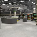 Modern Supermarket Interior With Spacious Layout Shelves And Various Products