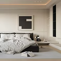 Modern Minimalist Bedroom Interior Design With Comfortable Bed Large Window Black Chair And Artwork