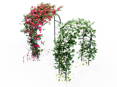 Decorative Garden Arches With Red And White Flower Vines 3d model