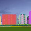 Modern High Rise Residential Building Exterior With Night Lighting And Greenery