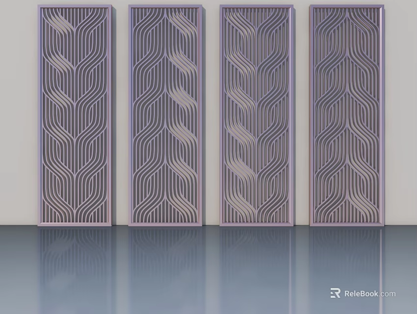 Four Modern Hinged Doors With Intricate Geometric Patterns In Interior Space 3d model 