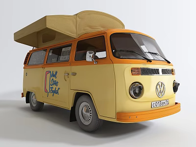 Vintage Volkswagen Functional Van With Camper Setup 3d model
