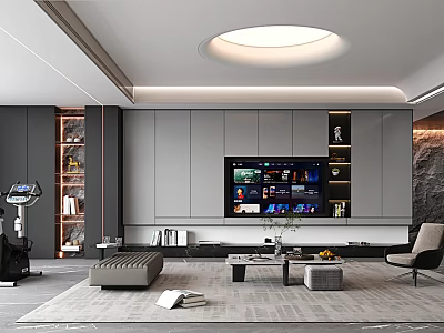 Modern TV Wall In Minimalist Living Room Design 3d model