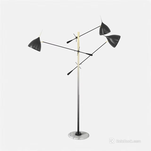 Modern Floor Lamp With Multiple Black Shades And Adjustable Metal Arms 3d model