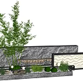Stone Texture Landscape Wall With Bamboo Plant Small Greenery And Pebbles 3d model