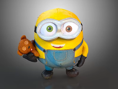 Yellow Minion Doll Holding Small Brown Teddy Bear with Big Eyes 3d model