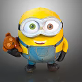 Yellow Minion Doll Holding Small Brown Teddy Bear with Big Eyes