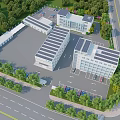 Modern Industrial Buildings With Solar Panel Roofs Parking Lot And Greenery